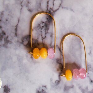 Chic Gold Earrings with Pink and Yellow Beads